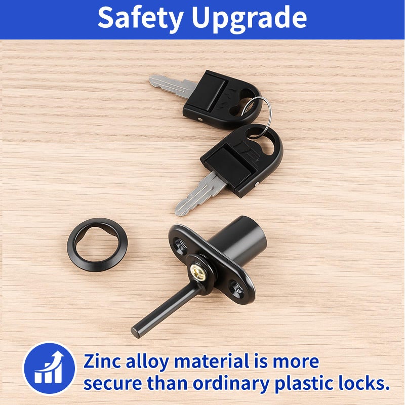 TBWHL 4 Pcs - Zinc Alloy Drawer Lock with Keys, Desk Locks File Cabinet Lock for Wardrobe Furniture Cabinet Locker Showcase with 8 Same Key 16mm (Black) - Image 5